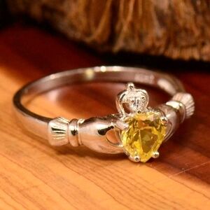 Traditional Irish Claddagh Wedding Ring, Sterling Silver, Topaz And Zirconia 8.5